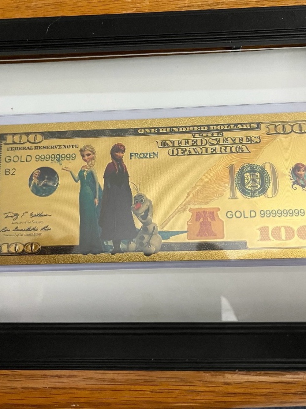Frozen Themed Decorative Gold Novelty $100 Bill